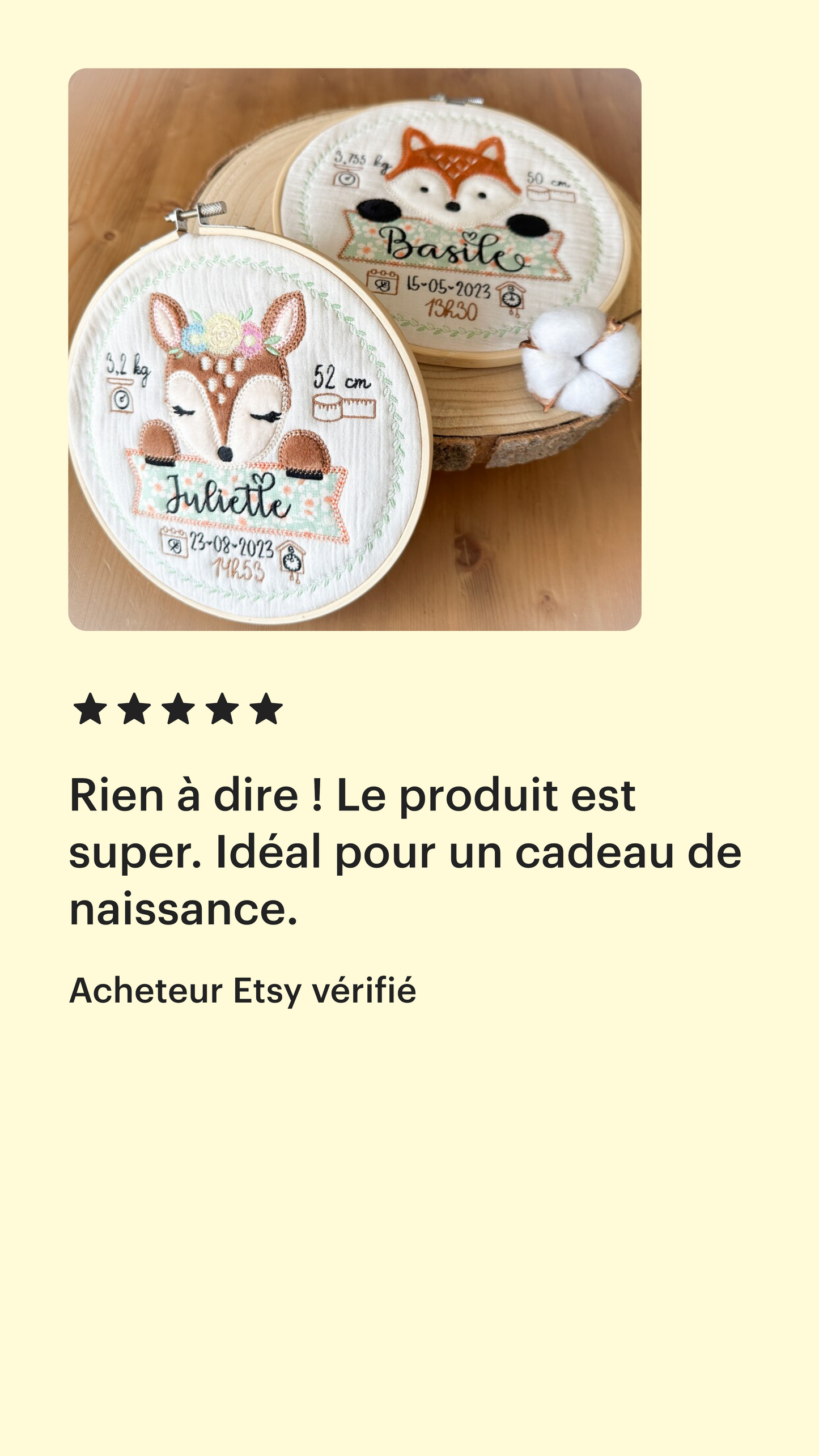 Cadre naissance tambourin bébé brodé et personnalisé motif au choix